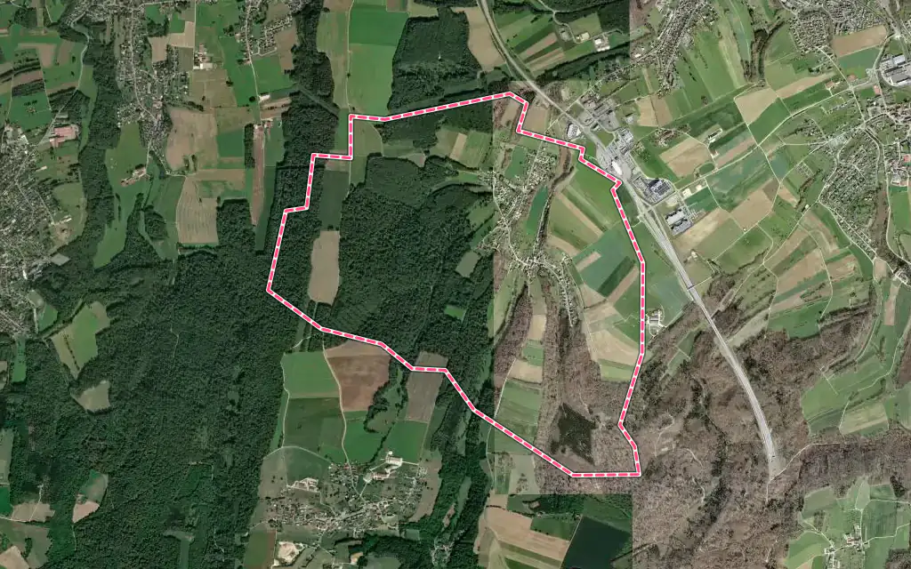 Vue satellite de Lebetain avec ses contours administratifs