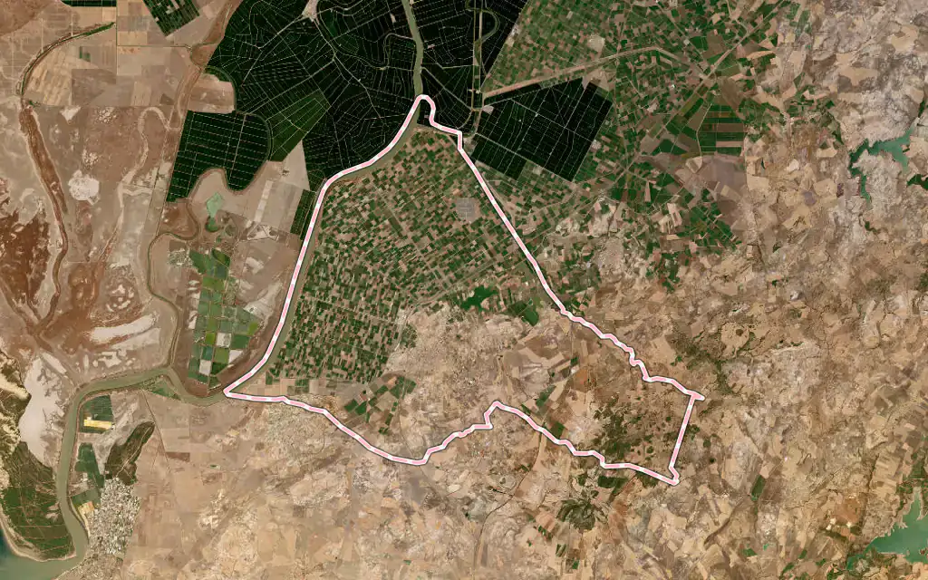 Vista satélite de Lebrija con su contorno administrativo
