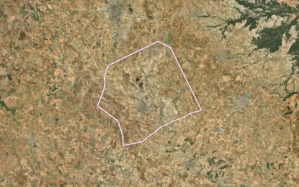 Vista satélite de Ledaña con su contorno administrativo