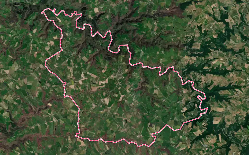 Vue satellite de Lédergues avec ses contours administratifs