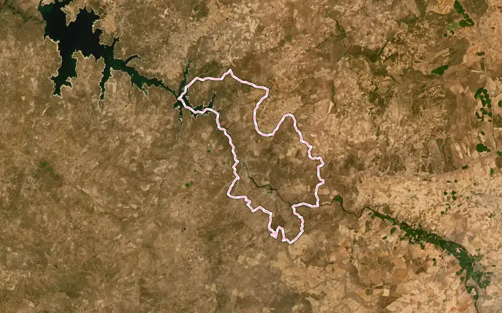 Vista satélite de Ledesma con su contorno administrativo