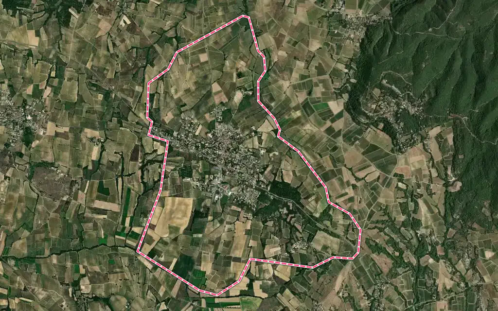 Vue satellite de Lédignan avec ses contours administratifs
