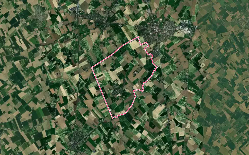 Vue satellite de Ledringhem avec ses contours administratifs