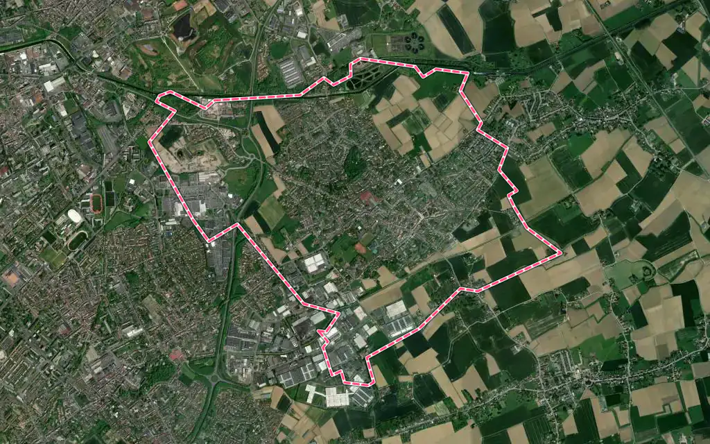 Vue satellite de Leers avec ses contours administratifs