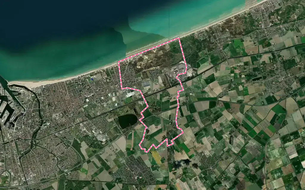 Vue satellite de Leffrinckoucke avec ses contours administratifs