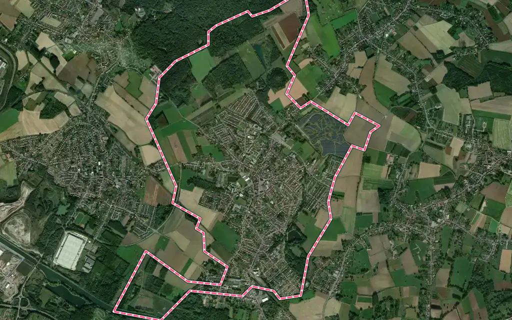 Vue satellite de Leforest avec ses contours administratifs