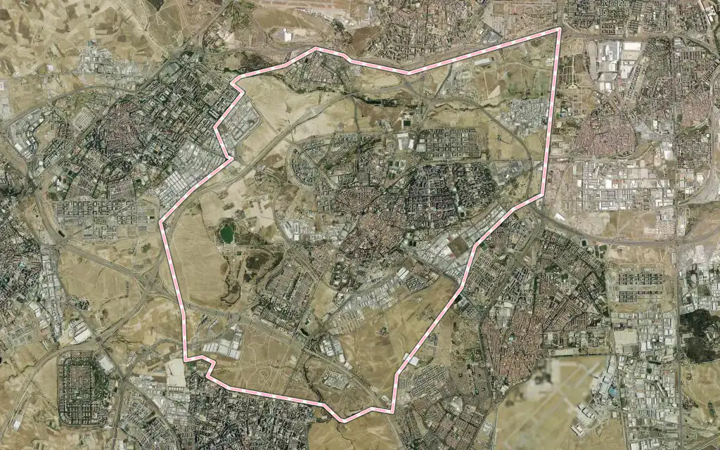 Vista satélite de Leganés con su contorno administrativo