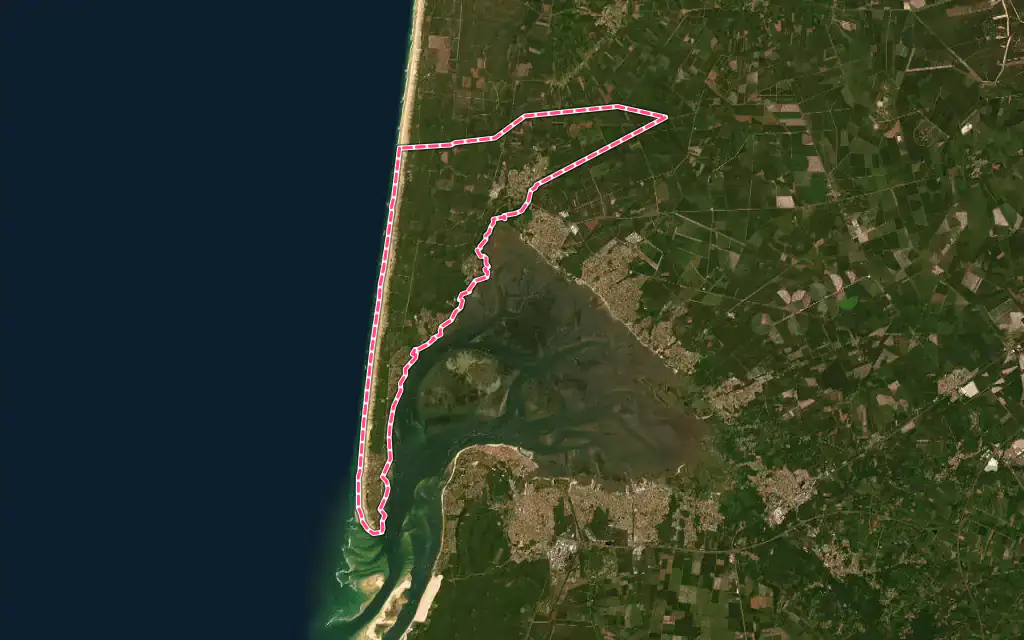 Vue satellite de Lège-Cap-Ferret avec ses contours administratifs