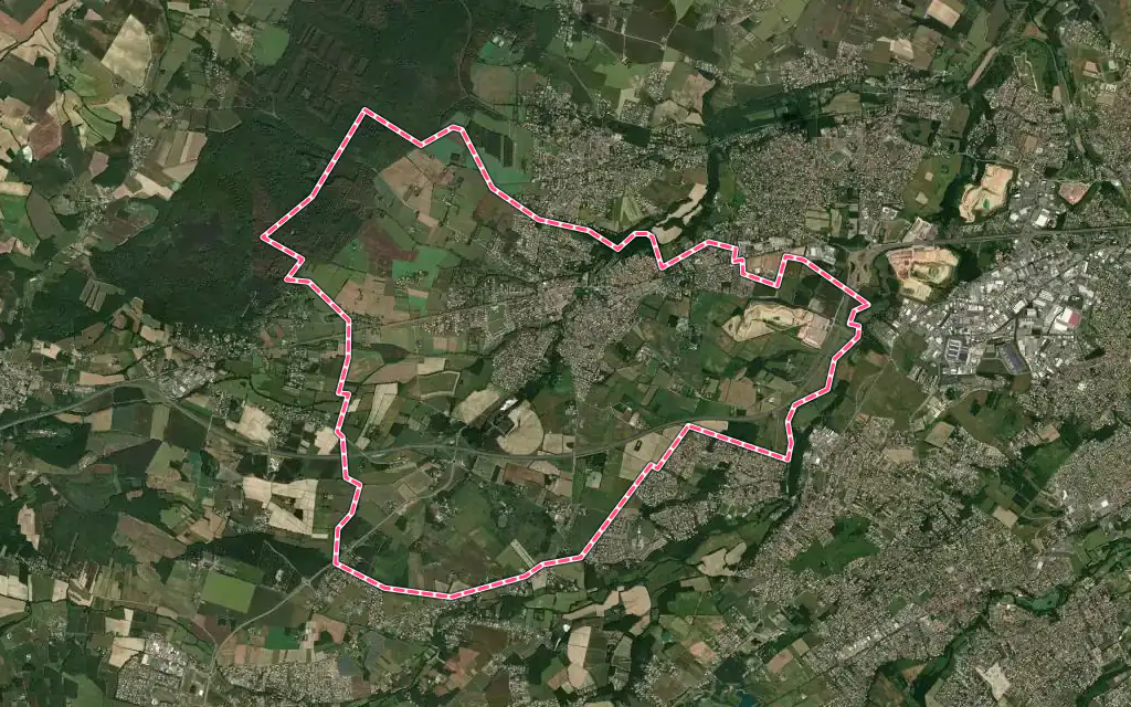 Vue satellite de Léguevin avec ses contours administratifs