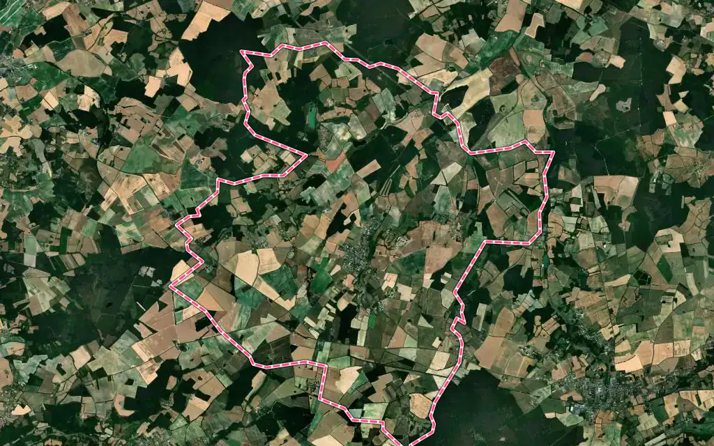 Vue satellite de Leigné-les-Bois avec ses contours administratifs
