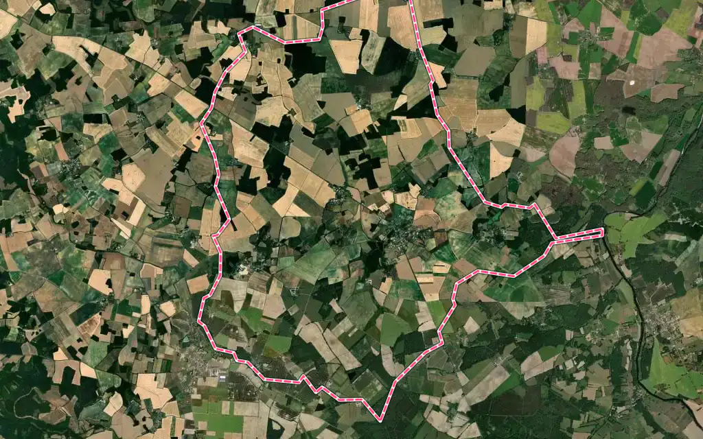 Vue satellite de Leignes-sur-Fontaine avec ses contours administratifs