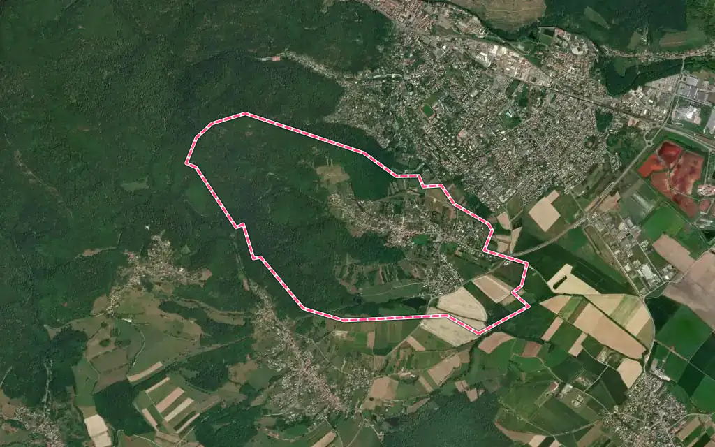 Vue satellite de Leimbach avec ses contours administratifs