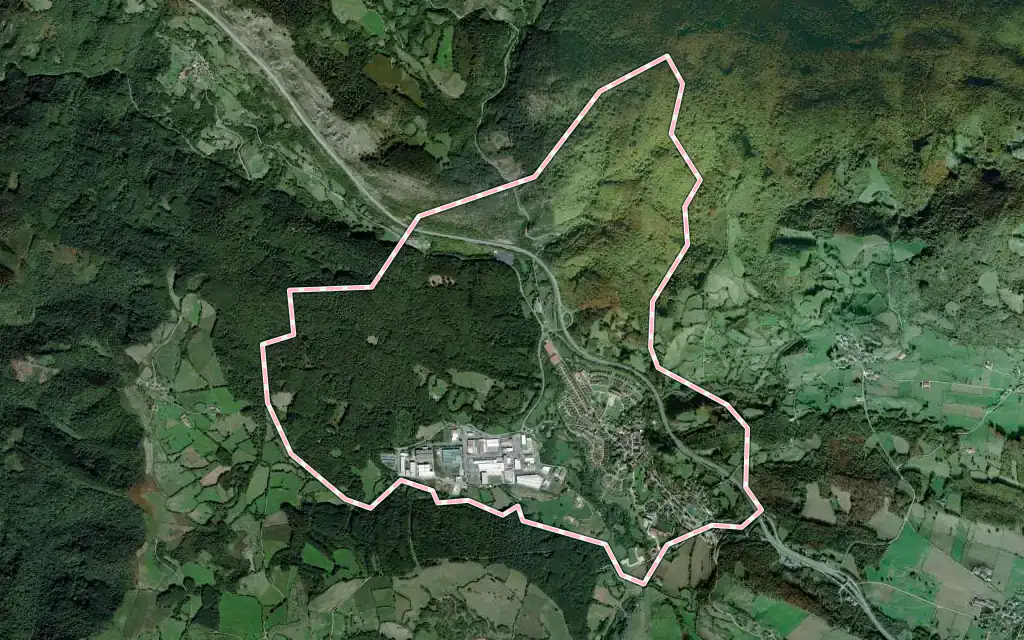 Vista satélite de Lekunberri con su contorno administrativo