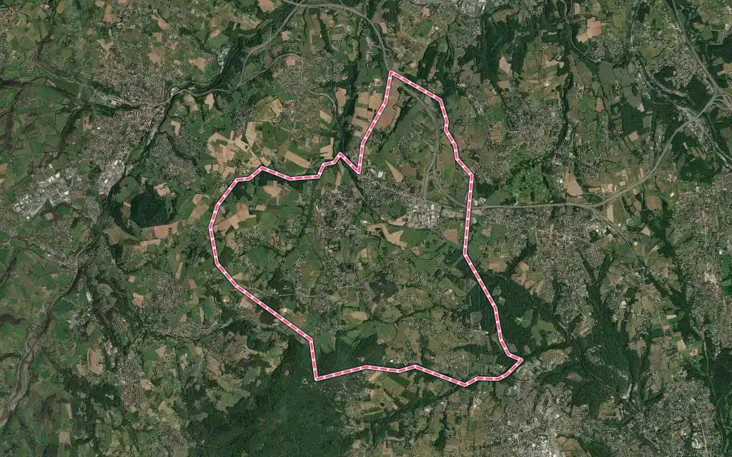 Vue satellite de Lentilly avec ses contours administratifs