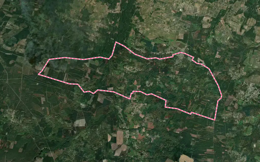 Vue satellite de Léogeats avec ses contours administratifs