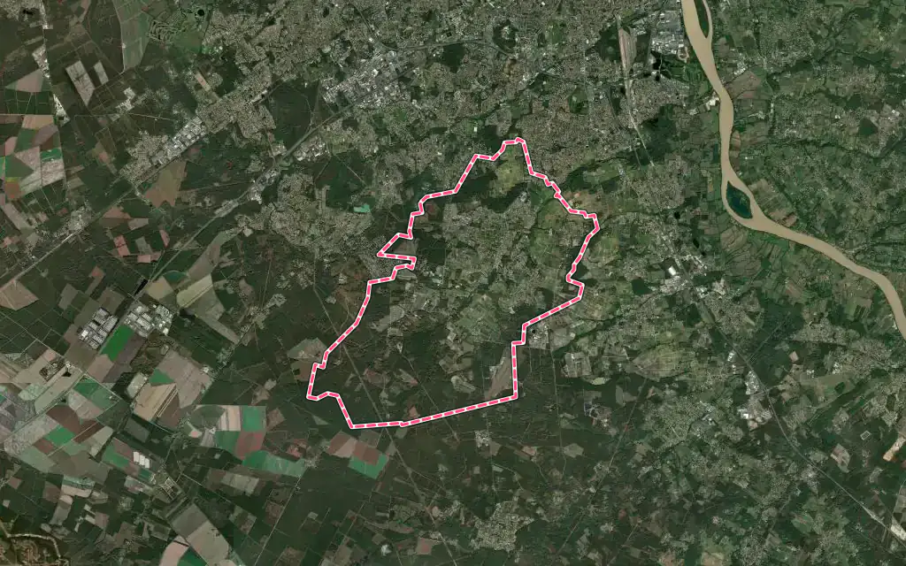 Vue satellite de Léognan avec ses contours administratifs