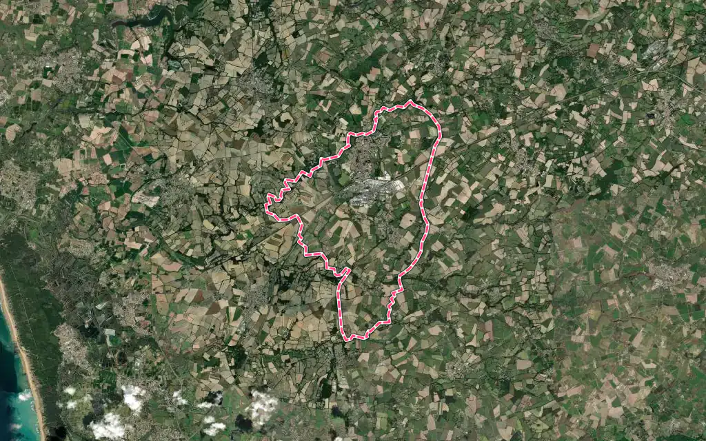 Vue satellite de Les Achards avec ses contours administratifs