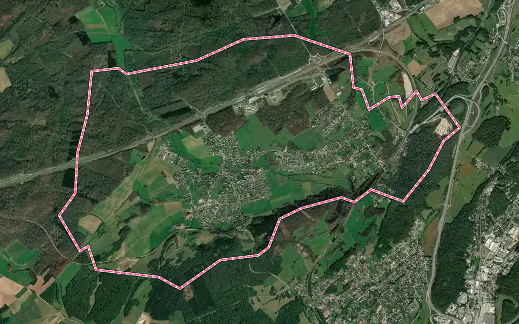 Vue satellite de Les Auxons avec ses contours administratifs