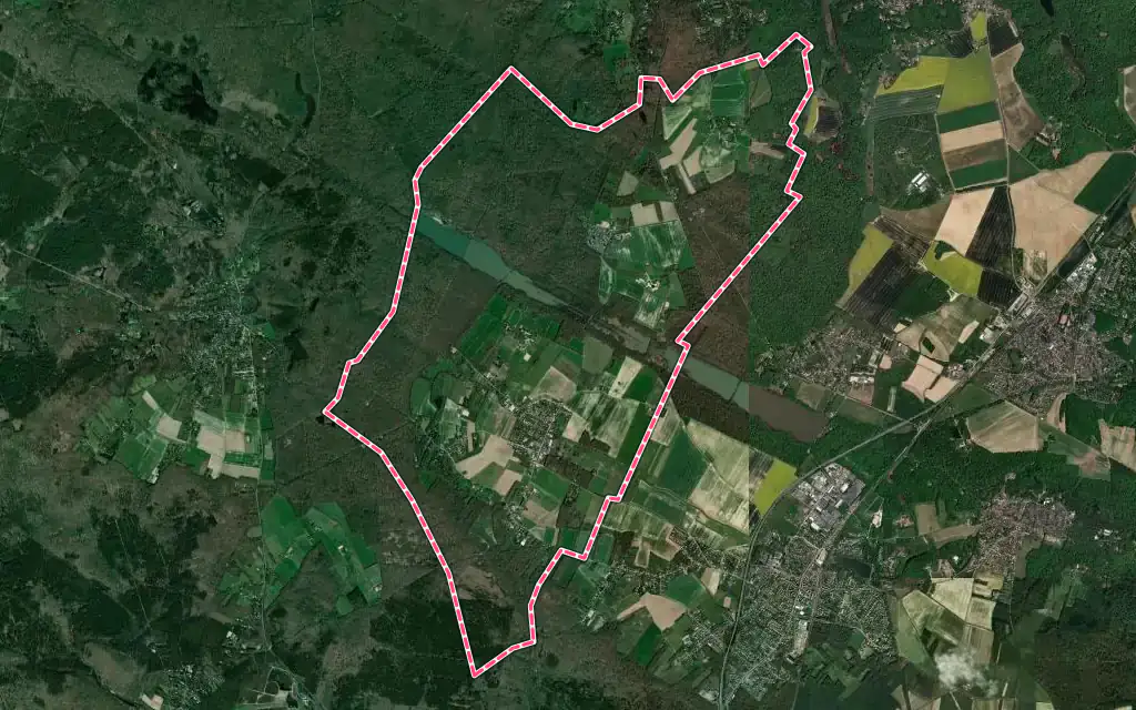 Vue satellite de Les Bréviaires avec ses contours administratifs