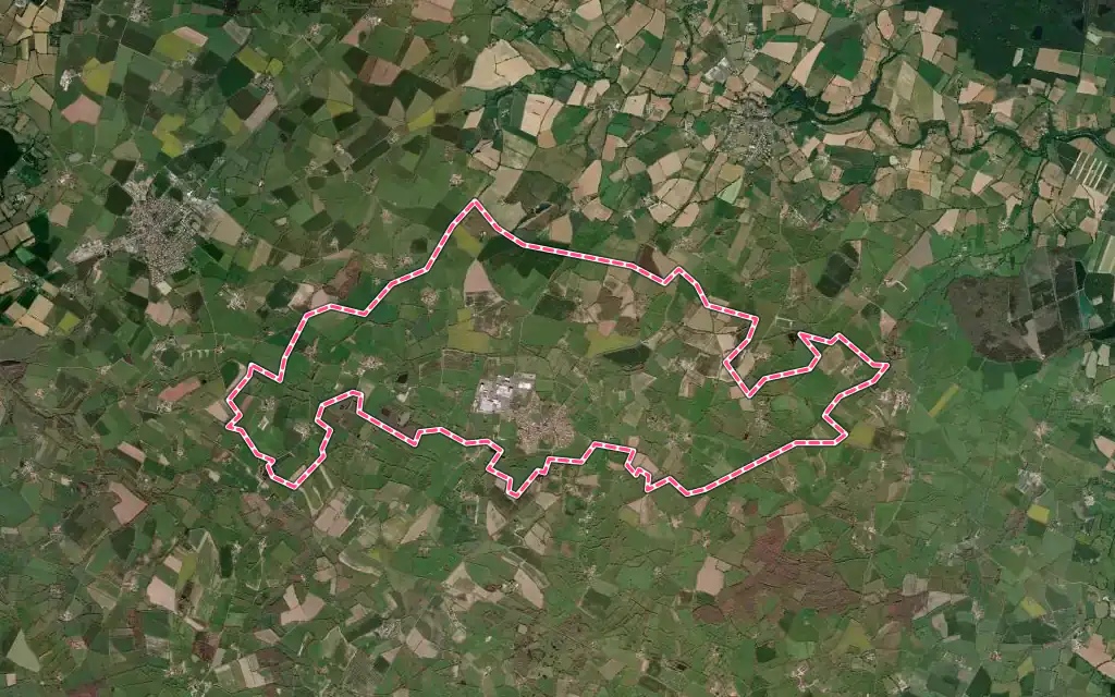 Vue satellite de Les Cerqueux avec ses contours administratifs