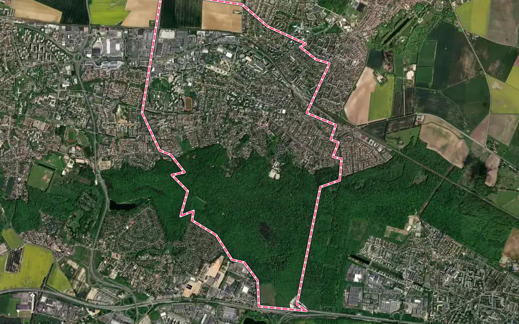 Vue satellite de Les Clayes-sous-Bois avec ses contours administratifs