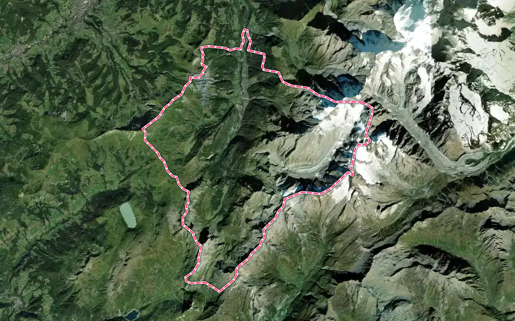 Vue satellite de Les Contamines-Montjoie avec ses contours administratifs
