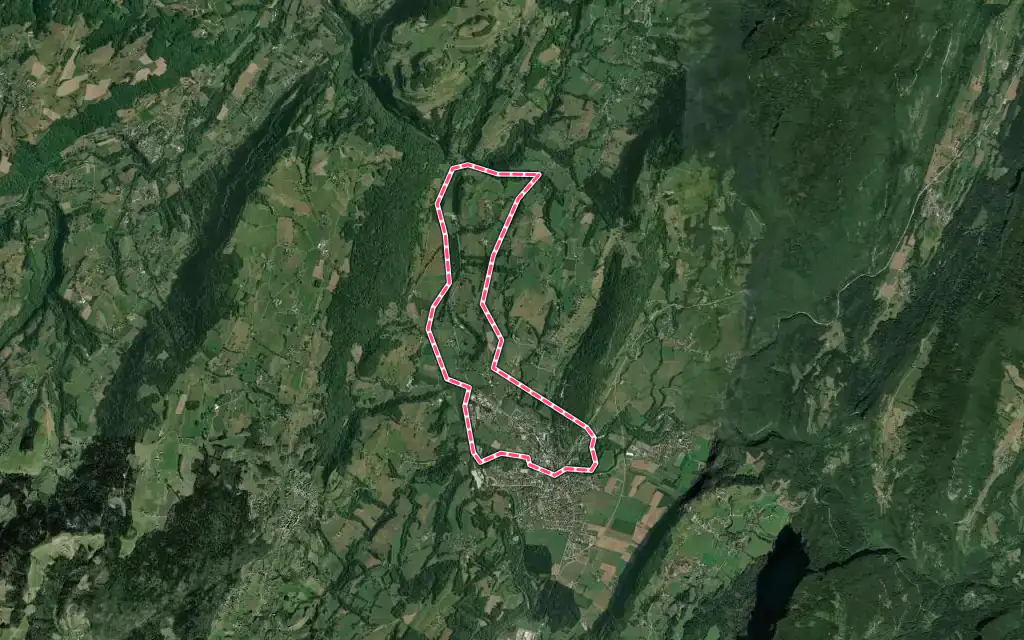 Vue satellite de Les Échelles avec ses contours administratifs