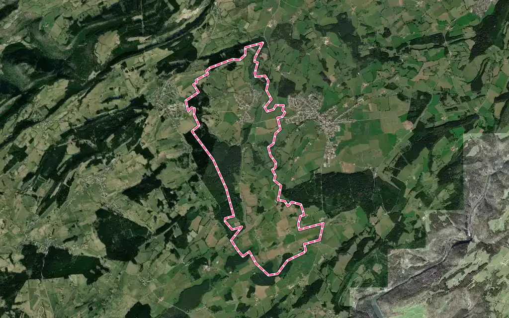 Vue satellite de Les Écorces avec ses contours administratifs
