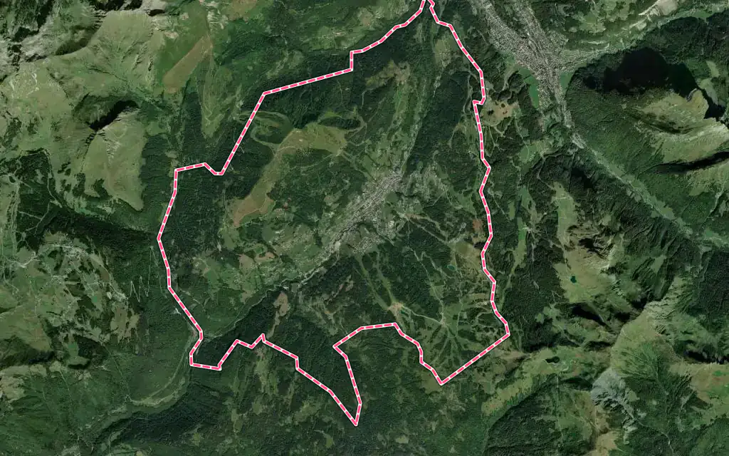 Vue satellite de Les Gets avec ses contours administratifs