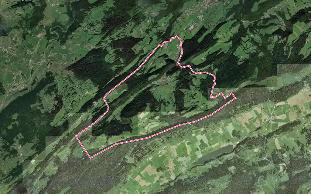 Vue satellite de Les Gras avec ses contours administratifs