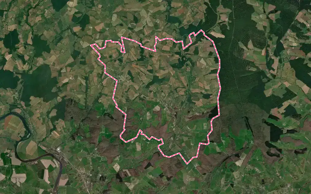 Vue satellite de Les Guerreaux avec ses contours administratifs