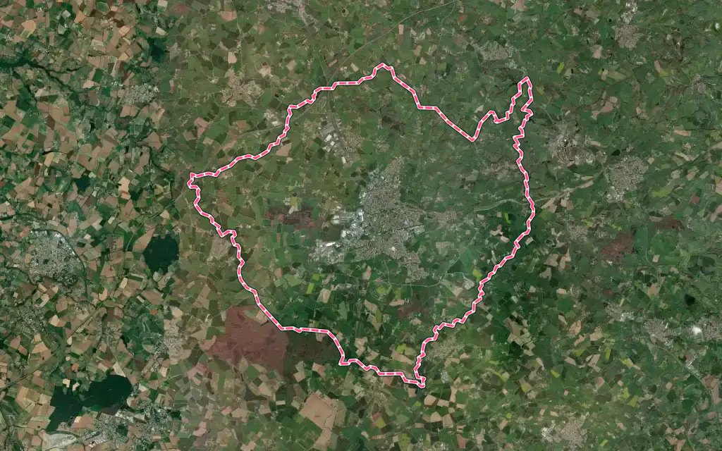 Vue satellite de Les Herbiers avec ses contours administratifs