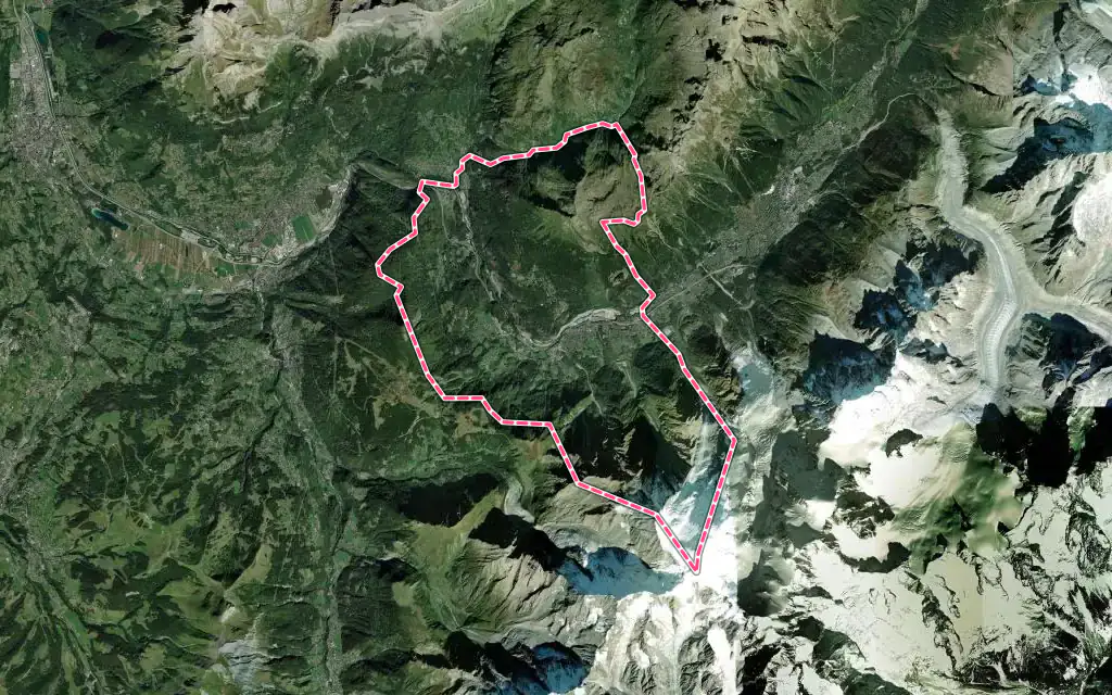 Vue satellite de Les Houches avec ses contours administratifs