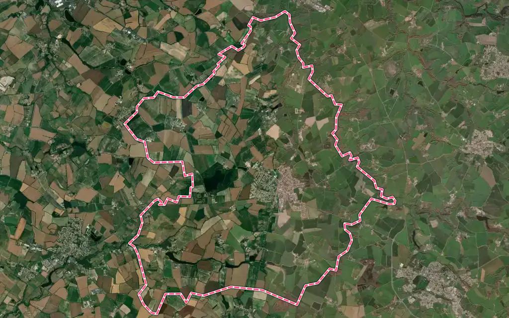 Vue satellite de Les Landes-Genusson avec ses contours administratifs
