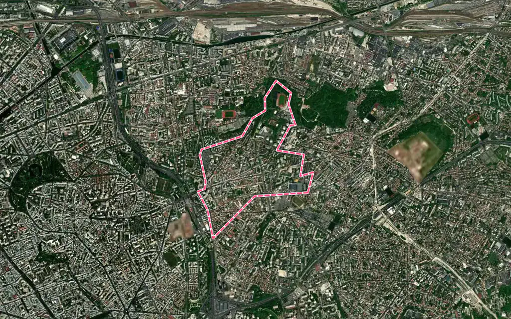 Vue satellite de Les Lilas avec ses contours administratifs