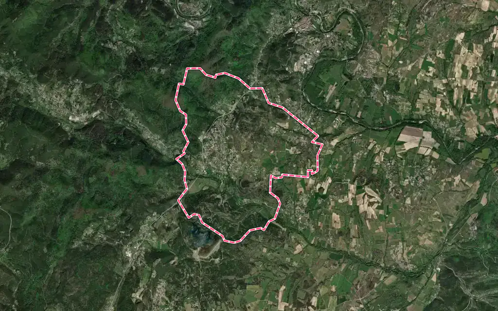 Vue satellite de Les Mages avec ses contours administratifs