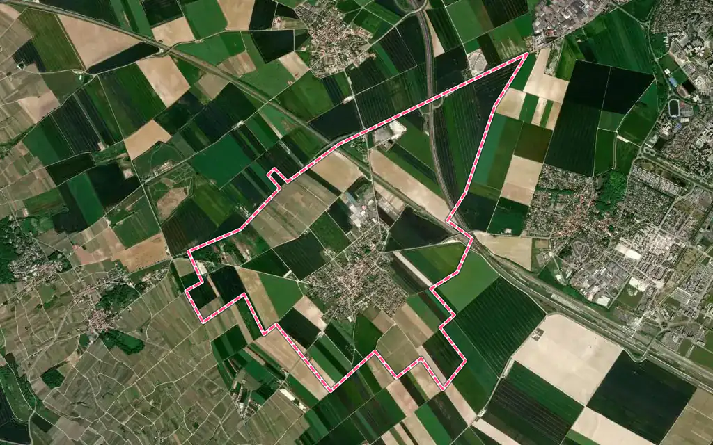 Vue satellite de Les Mesneux avec ses contours administratifs