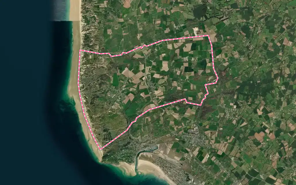 Vue satellite de Les Moitiers-d'Allonne avec ses contours administratifs