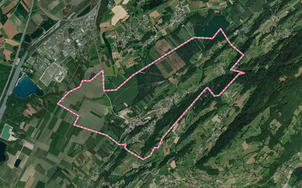 Vue satellite de Les Mollettes avec ses contours administratifs