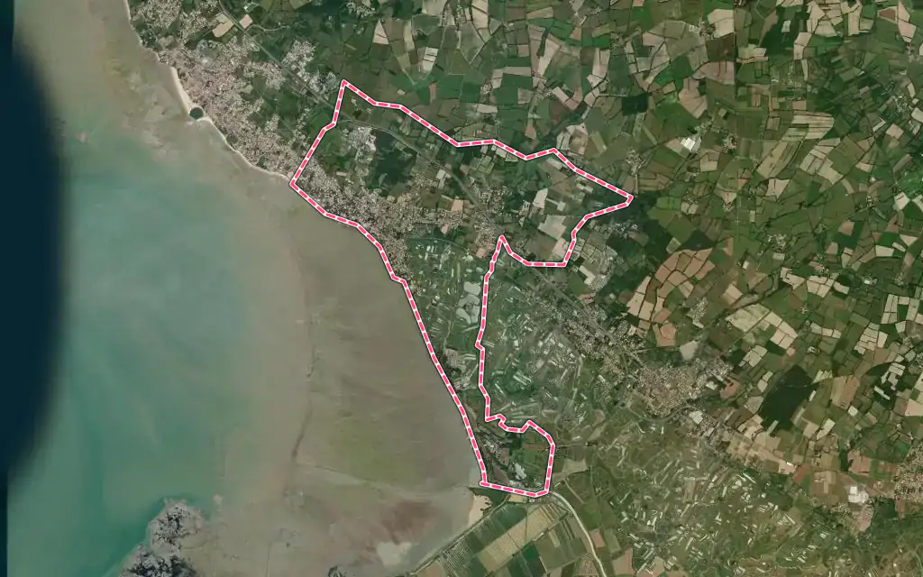 Vue satellite de Les Moutiers-en-Retz avec ses contours administratifs