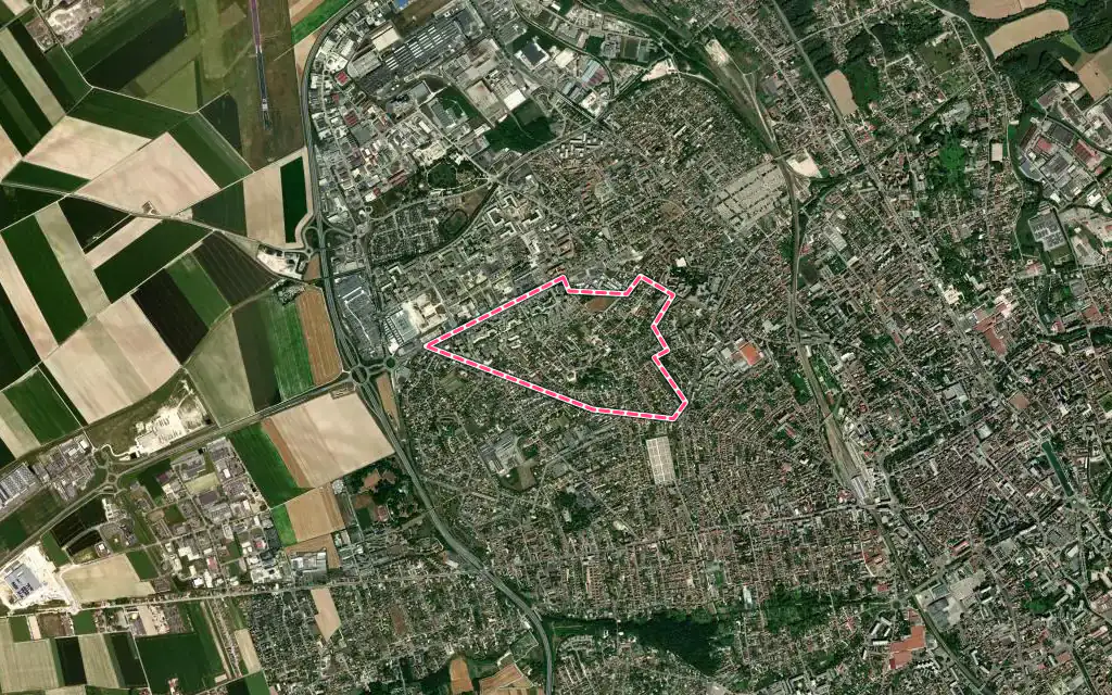 Vue satellite de Les Noës-près-Troyes avec ses contours administratifs