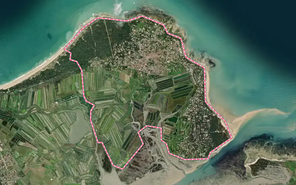 Vue satellite de Les Portes-en-Ré avec ses contours administratifs