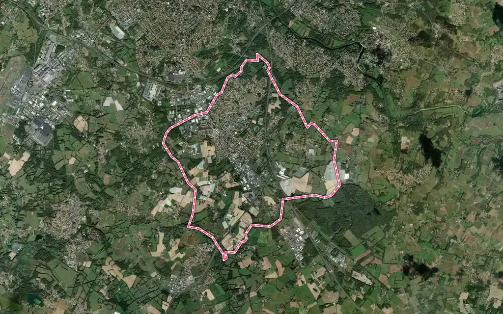 Vue satellite de Les Sorinières avec ses contours administratifs