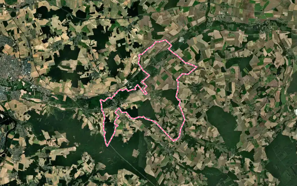 Vue satellite de Les Vallées de la Vanne avec ses contours administratifs