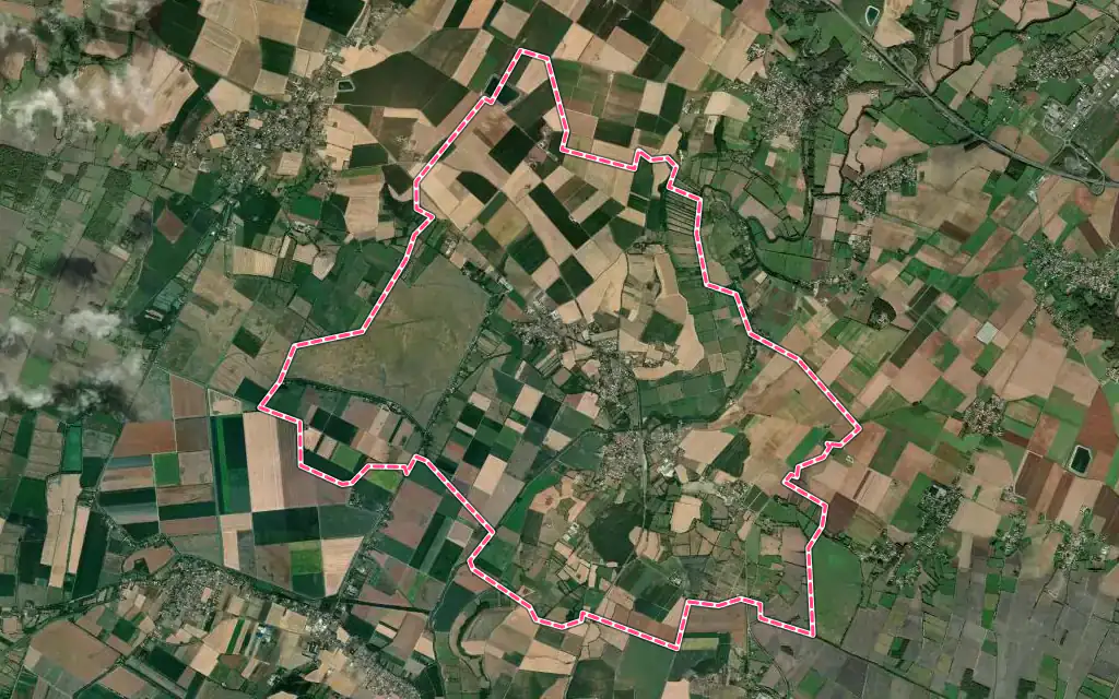 Vue satellite de Les Velluire-sur-Vendée avec ses contours administratifs