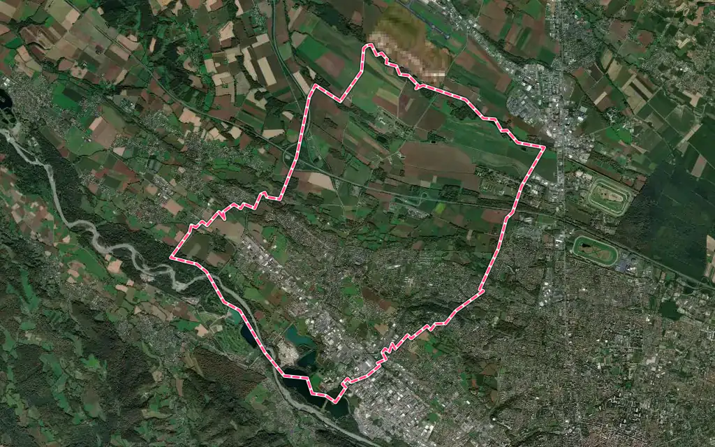 Vue satellite de Lescar avec ses contours administratifs