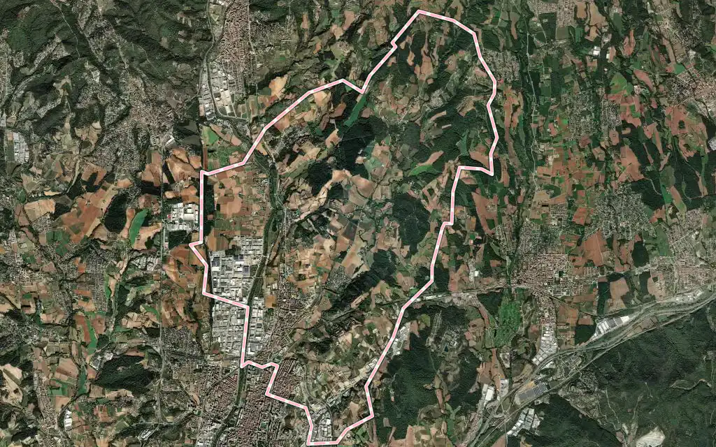 Vista satélite de les Franqueses del Vallès con su contorno administrativo