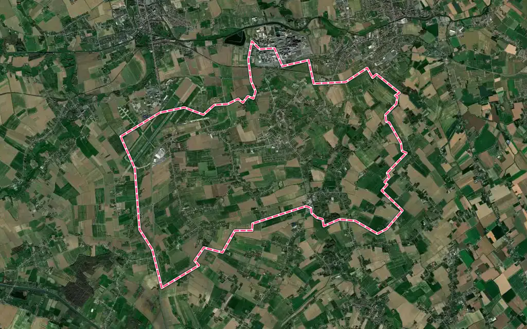 Vue satellite de Lestrem avec ses contours administratifs