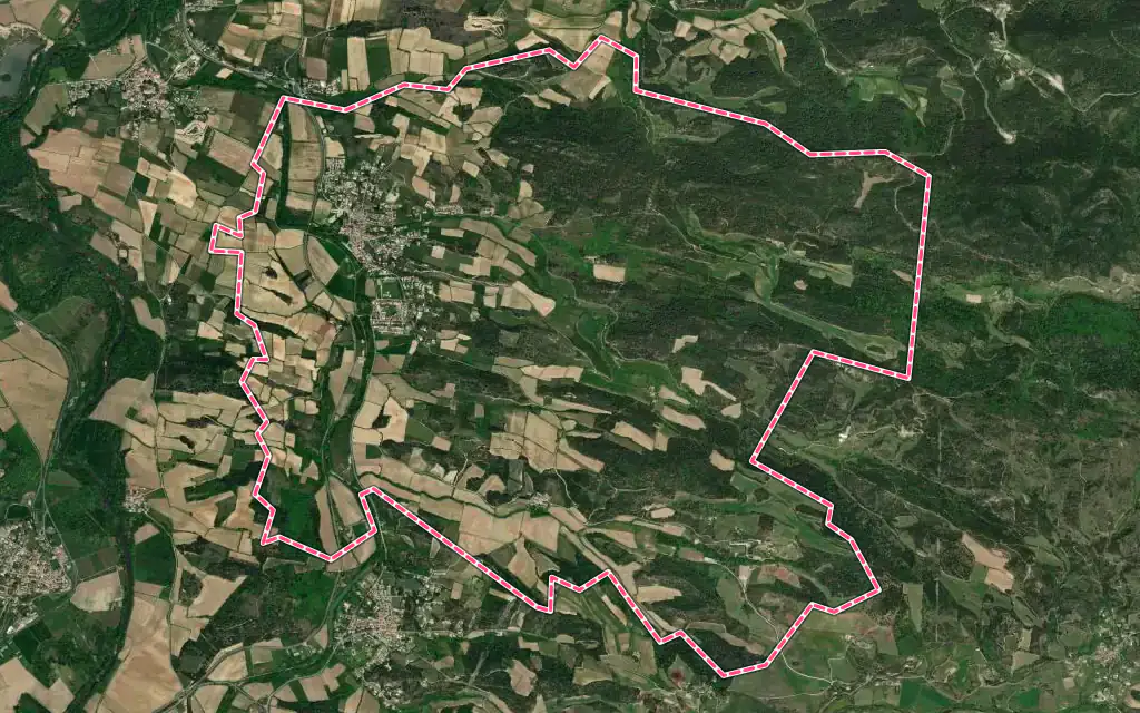 Vue satellite de Leuc avec ses contours administratifs