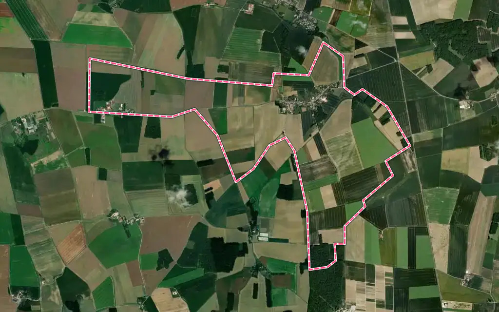 Vue satellite de Leudon-en-Brie avec ses contours administratifs